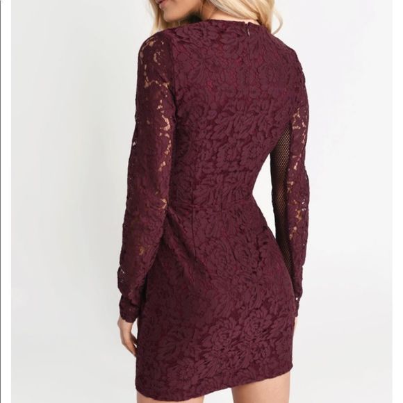 Tobi Raven Lace Bodycon Mini Dress Wine Red | Size Small - Picture 2 of 7